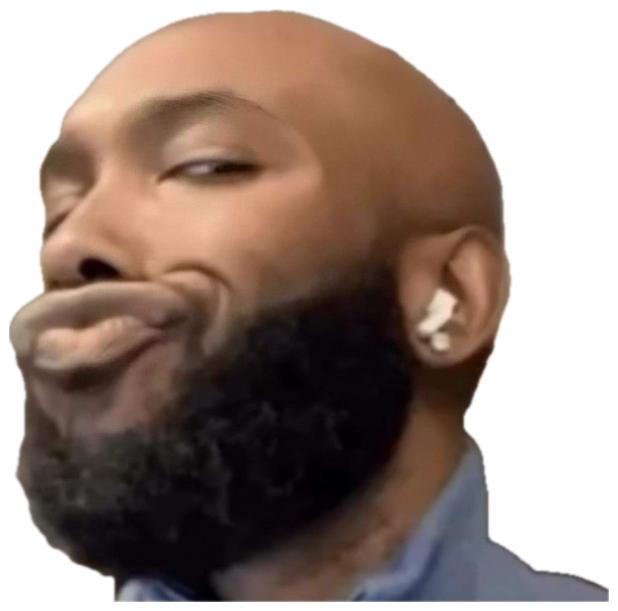 Bald bearded guy in an office pursing his lips and cutting a knowing side-eye sticker