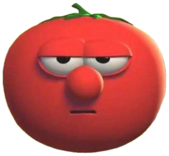 Bob the Tomato from VeggieTales with a heavy-lidded, thoroughly unimpressed frown sticker
