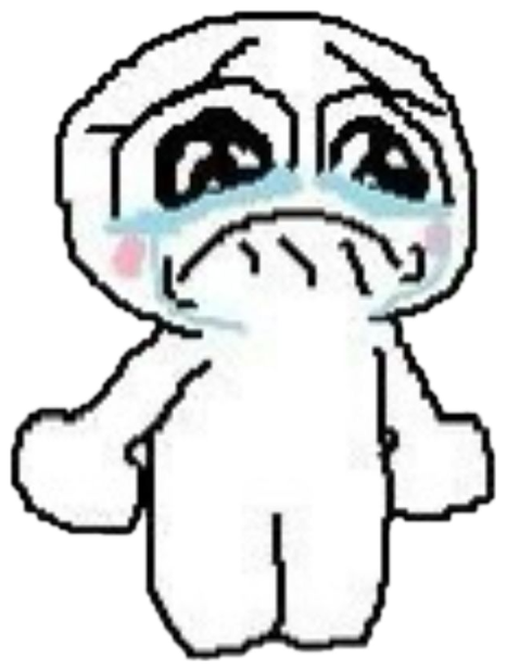 A tiny white cartoon blob figure sobbing with big teary eyes and a trembling frown sticker