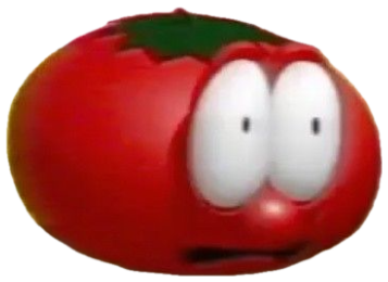 Cartoon tomato with big worried eyes and a slightly open mouth looking startled sticker