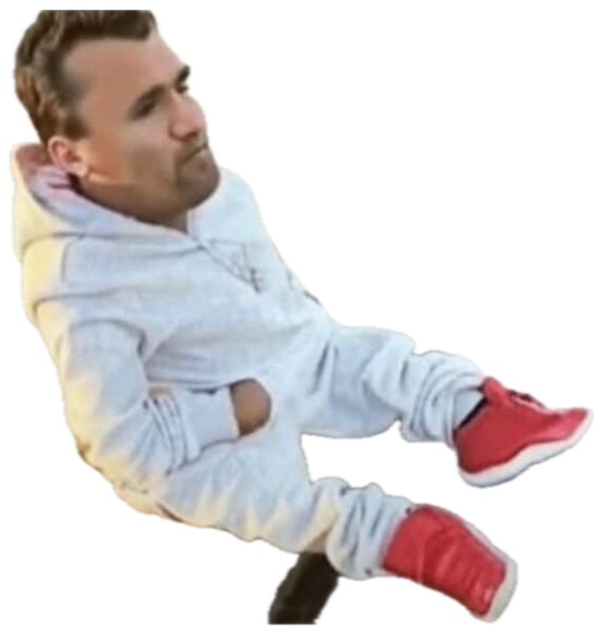 Guy in a grey hoodie and red sneakers lounging on a curb, staring into nothing sticker