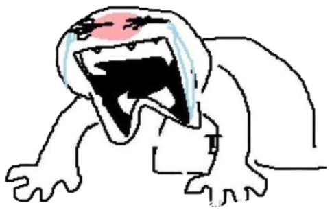 Crude cartoon creature bawling and screaming with tears streaming down its face sticker