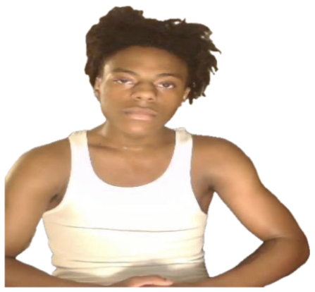 Young guy in a white tank top giving a flat, unamused deadpan stare sticker