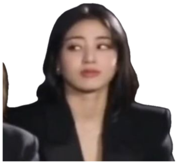 Young woman in black blazer glancing sideways with utterly cold, disinterested eyes sticker