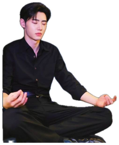 Man meditating cross-legged on a sparkly waterfall edit captioned 'girl whatever.' sticker