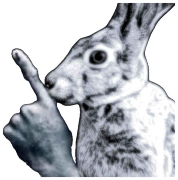 Inverted photo of a rabbit raising one paw like it just made a point sticker