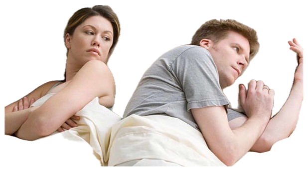 Couple in bed turned away from each other, both looking tense and unhappy sticker