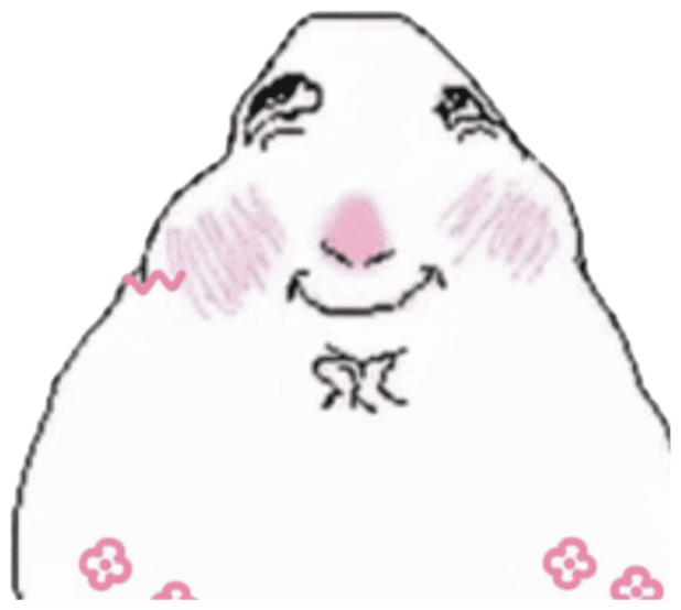 Chubby cartoon guinea pig blushing with rosy cheeks and a shy smile, surrounded by pink stars sticker