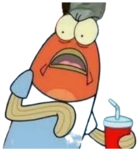 Wide-eyed SpongeBob background fish holding a drink with a startled, awkward face sticker