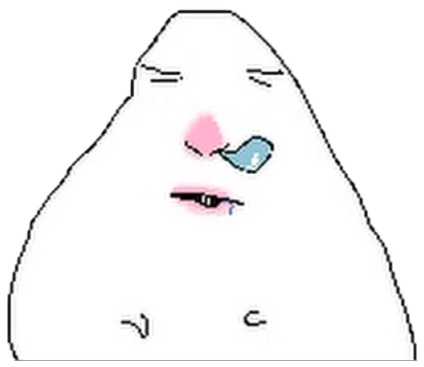 White blob cartoon character with drooping eyes and a runny nose, looking utterly defeated and sick sticker