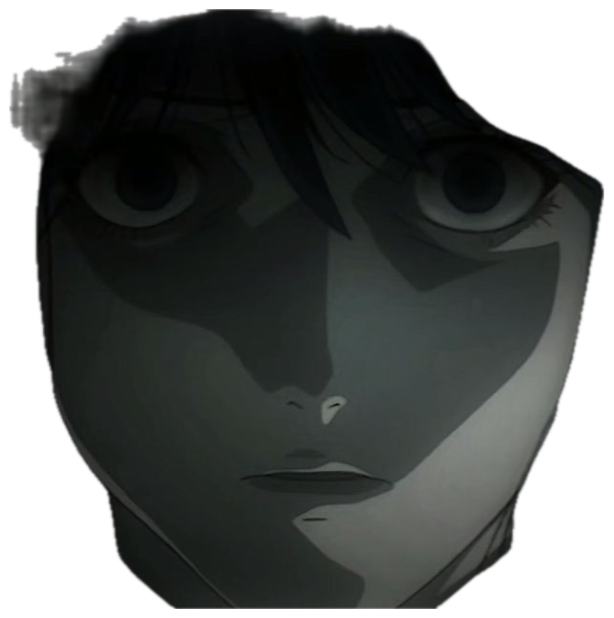L from Death Note staring forward from the shadows with his trademark hollow, unblinking gaze sticker
