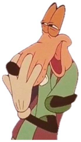 Goofy leaning in doorway with a goofy grin and jazz-hands energy sticker