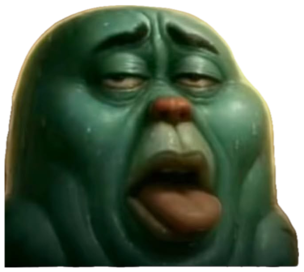 Realistic Squidward render looking utterly wrecked with his tongue lolling out sticker