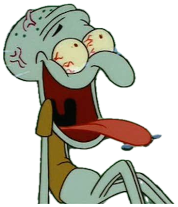 Squidward sobbing with bloodshot eyes and an open mouth mid-breakdown sticker