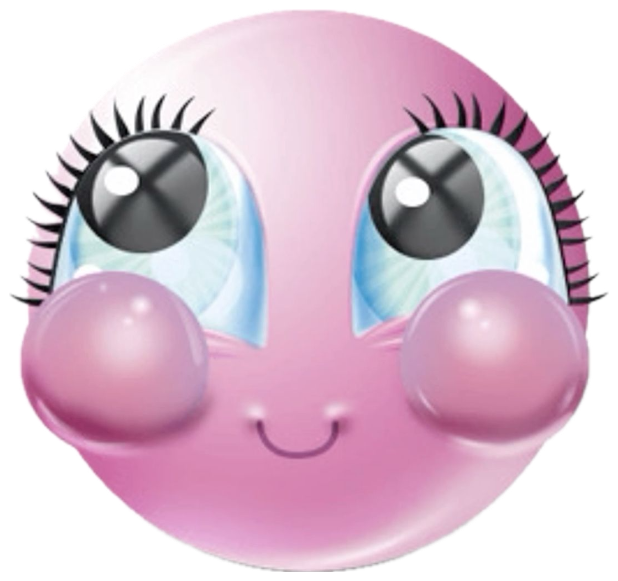Pink 3D emoji face with big eyes and blushing rosy cheeks sticker