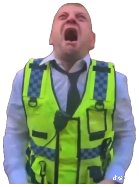 Man in a hi-vis vest tilts his head back and screams into the sky sticker