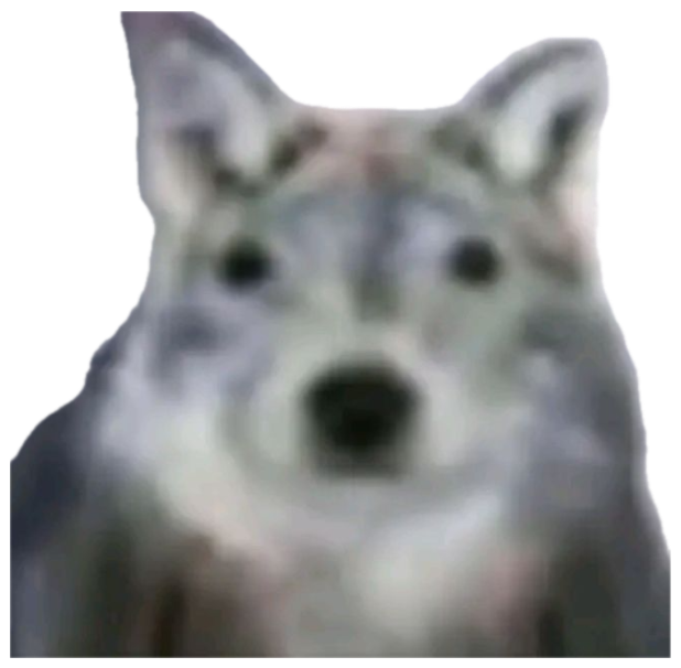 Blurry wolf staring dead ahead with a wide, unsettled shocked look sticker