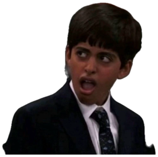 Young boy in a suit with mouth wide open and eyes darting sideways in total shock sticker