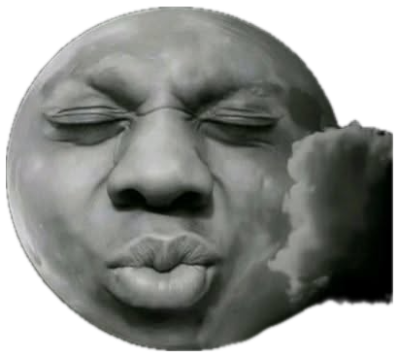 Black-and-white moon with a human face puckering up for a kiss above the clouds sticker