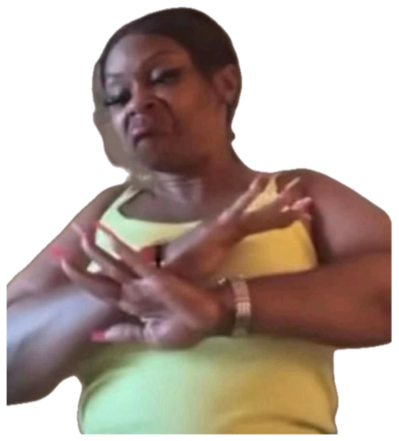Woman with half-closed eyes gesturing with her hands in a slow, unbothered way sticker