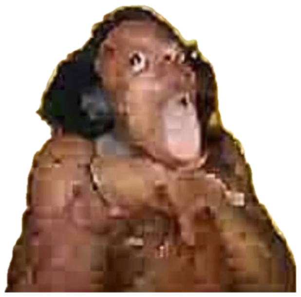 Pixelated cursed monkey creature with mouth agape in shock sticker