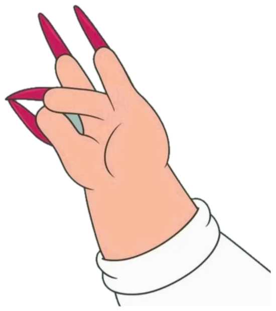 Cartoon hand with long red claw nails throwing up a peace sign sticker