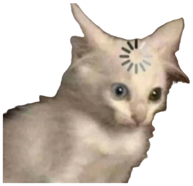 Fluffy white kitten with a loading spinner on its forehead, still processing sticker