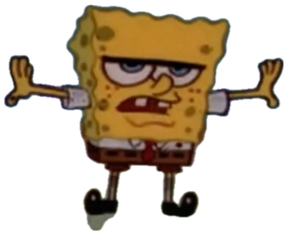 SpongeBob standing with arms out and a tired, unimpressed grimace sticker