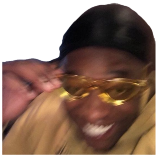 Blurry selfie of a man lowering tinted glasses with a cheeky grin sticker