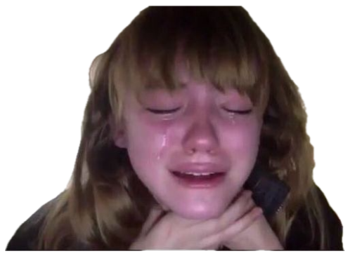 Young girl sobbing with tears streaming down her face on webcam sticker