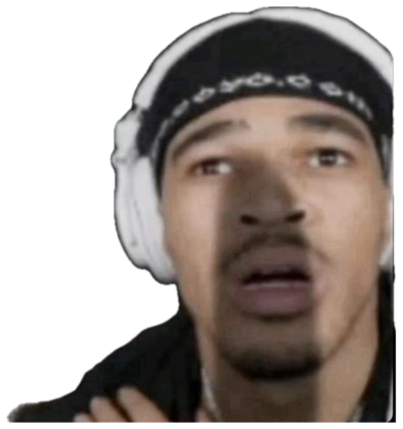 Guy with headphones and a bandana staring blankly with mouth slightly open mid-stream sticker