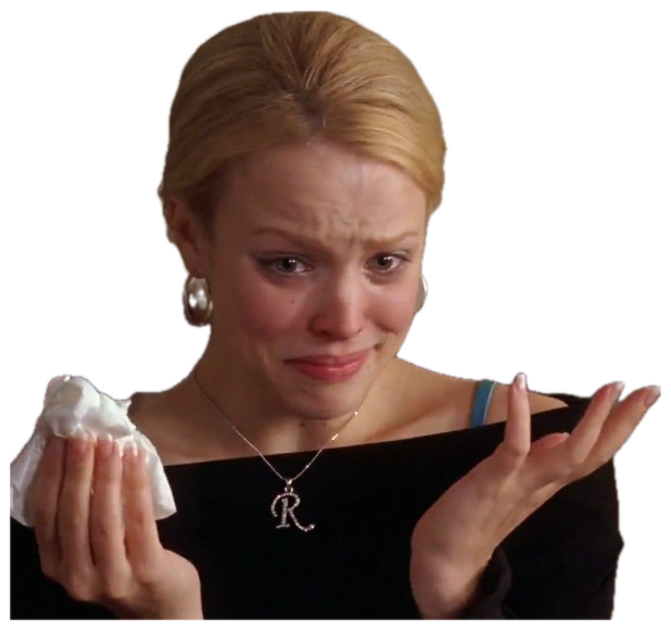 Blonde woman crying and holding a tissue with a baffled, ugly-cry face sticker
