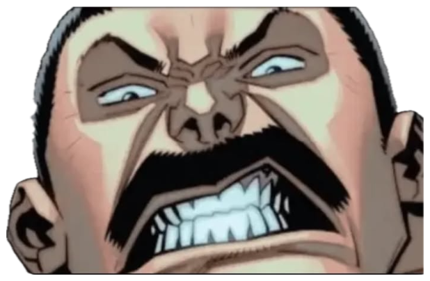Close-up cartoon man screaming with clenched teeth and furious wide eyes sticker