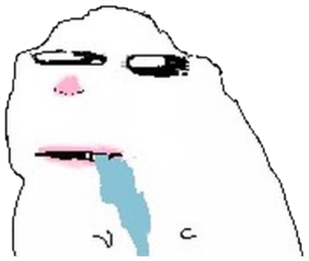 Trollge bear drooling a blue tear, looking utterly defeated sticker