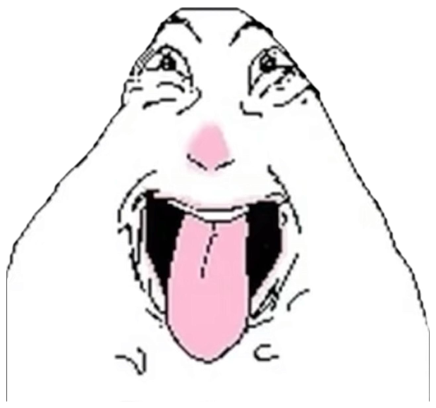 Troll-face-style cartoon creature screaming with tongue out and crazed eyes sticker