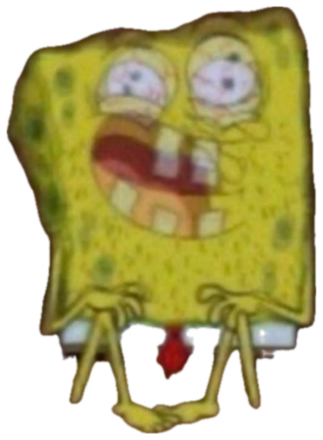 SpongeBob wheezing with bloodshot eyes and a huge strained laughing grin sticker