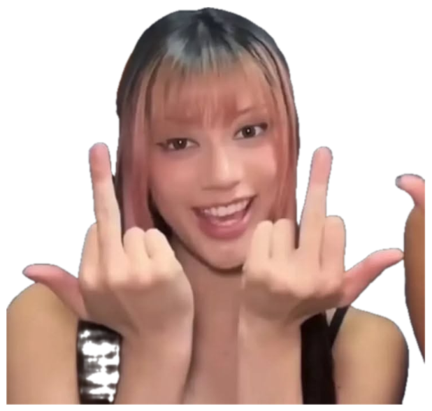 Girl grinning and throwing up double middle fingers at the camera sticker