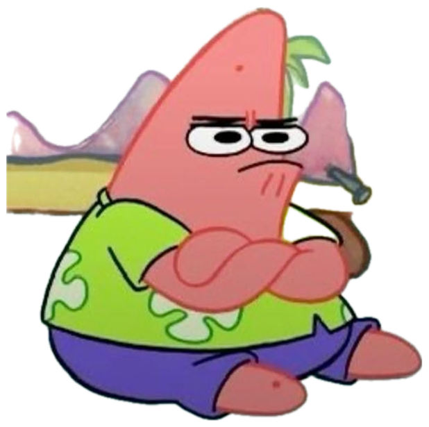 Patrick Star sitting with arms crossed and a flat, unimpressed frown sticker
