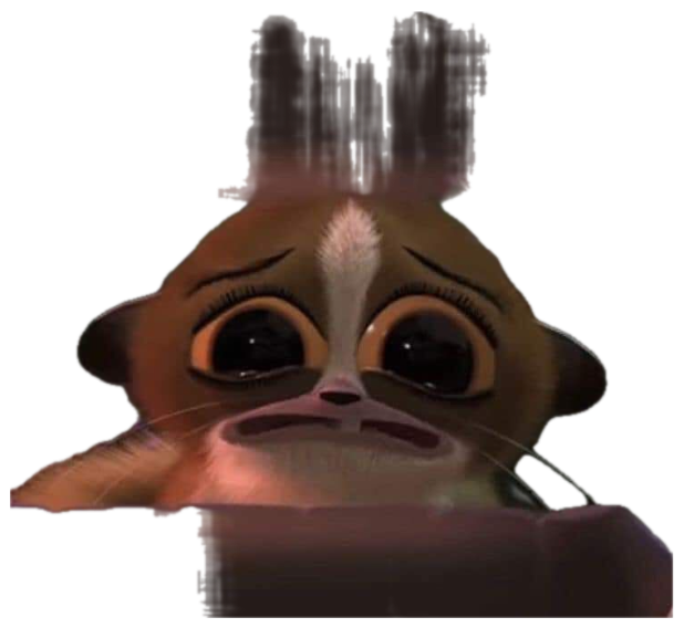 Big-eyed cartoon lemur peeking up with a trembling, teary, pleading face sticker