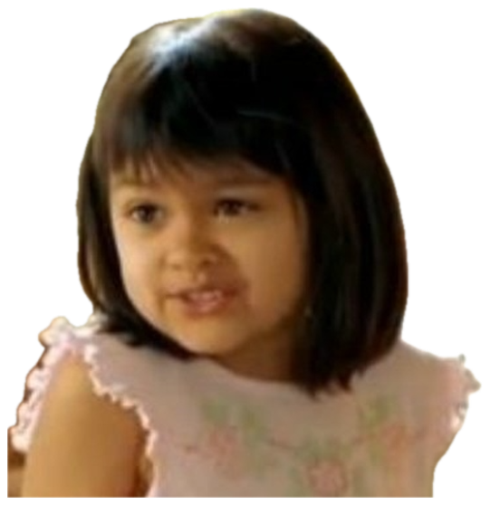 Little girl in a pink dress with a sly, knowing smirk sticker