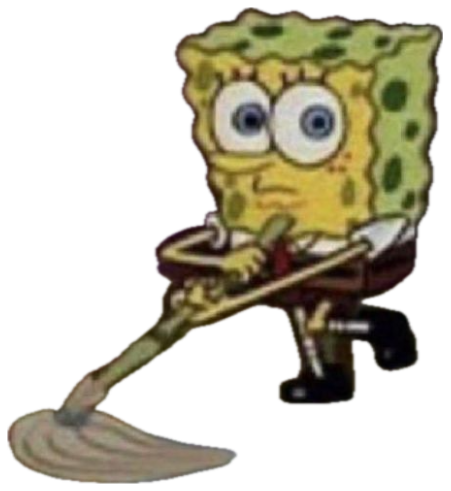 SpongeBob nervously mopping up a mess in a dim room, wide-eyed and uneasy sticker