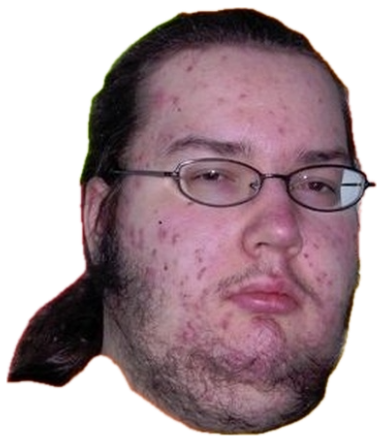 The 'butthurt' advice-animal guy floating on a rainbow background with a smug pout sticker