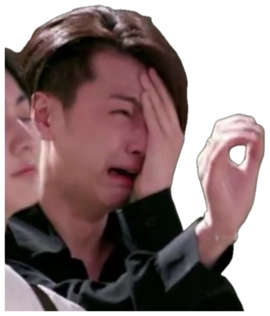Man sobbing openly with one hand shielding half his face sticker