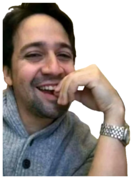 Man in a grey sweater laughing and covering his mouth with his hand sticker
