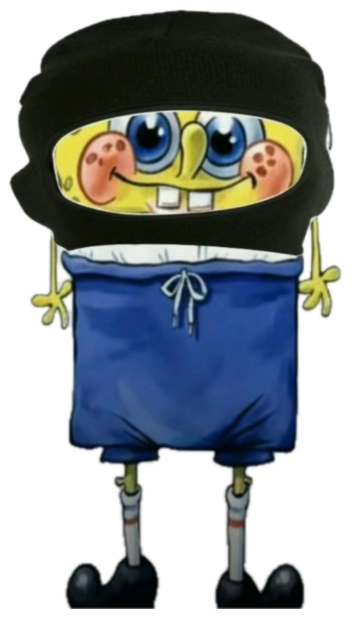 SpongeBob edited to wear a black ski mask over his face while grinning sticker