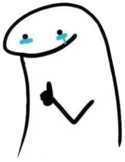 Flork stick-figure holding back tears while giving a shaky thumbs-up sticker