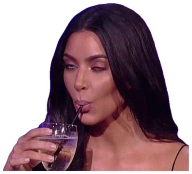 Kim Kardashian sipping a drink through a straw while side-eyeing off camera sticker