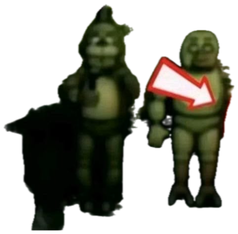 Grainy animatronic lineup with a Roblox figure circled in red, captioned "Who is That?" sticker