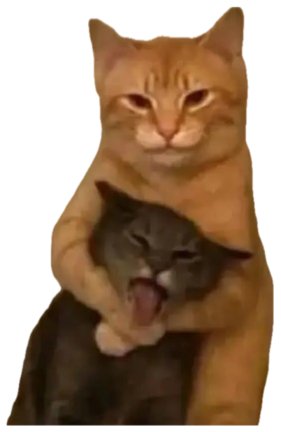 Smug orange cat holding a yawning gray cat in a headlock sticker