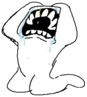 Crude cartoon blob sobbing with a wide-open mouth and streaming tears sticker